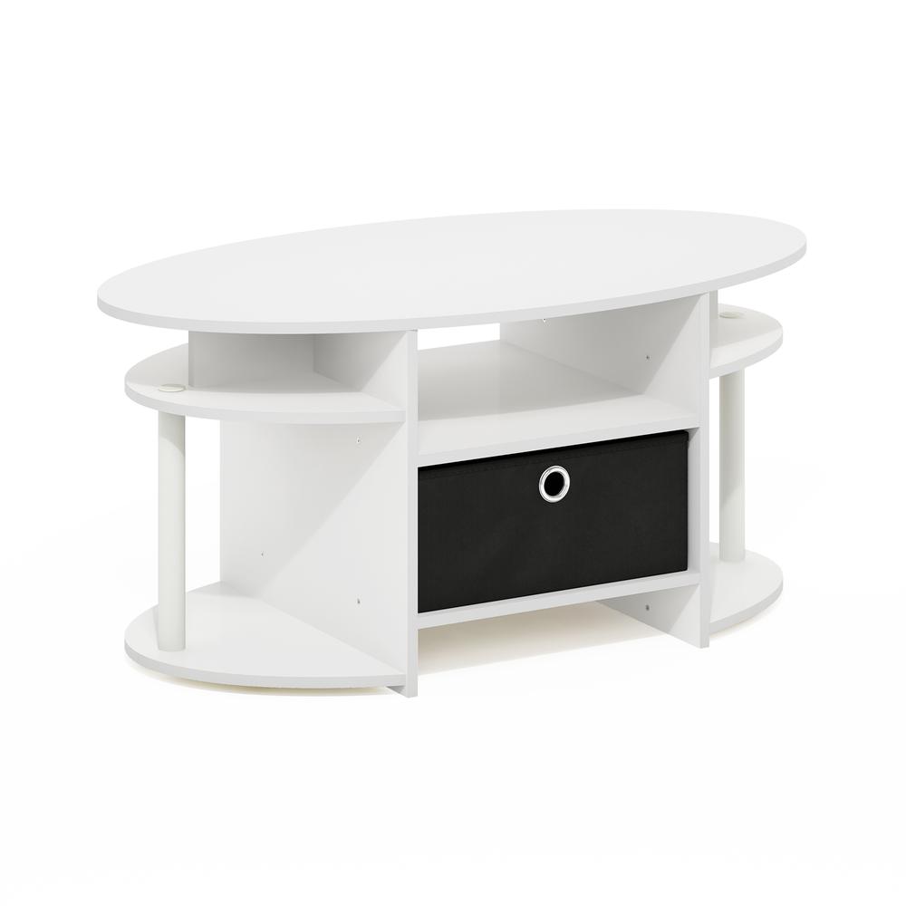 JAYA Simple Design Oval Coffee Table with Bin, White/White/Black. Picture 1