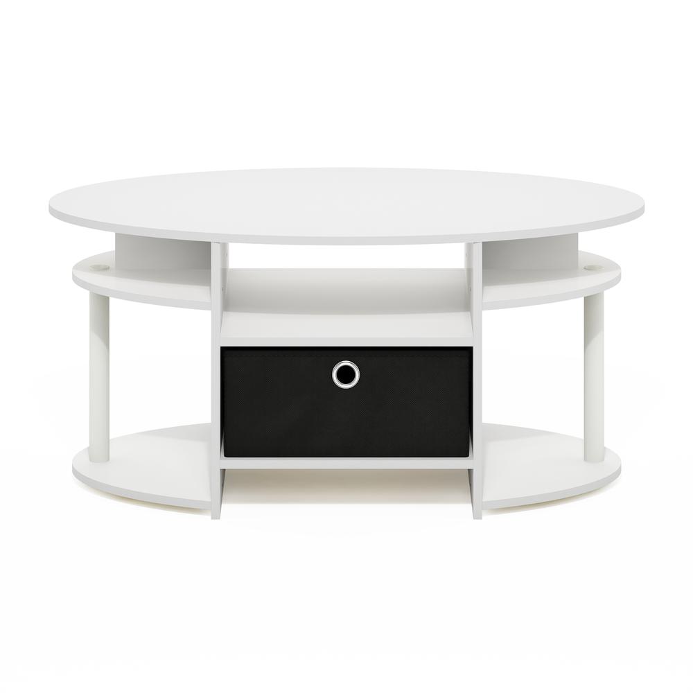 JAYA Simple Design Oval Coffee Table with Bin, White/White/Black. Picture 2
