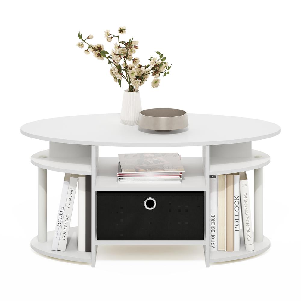 JAYA Simple Design Oval Coffee Table with Bin, White/White/Black. Picture 4