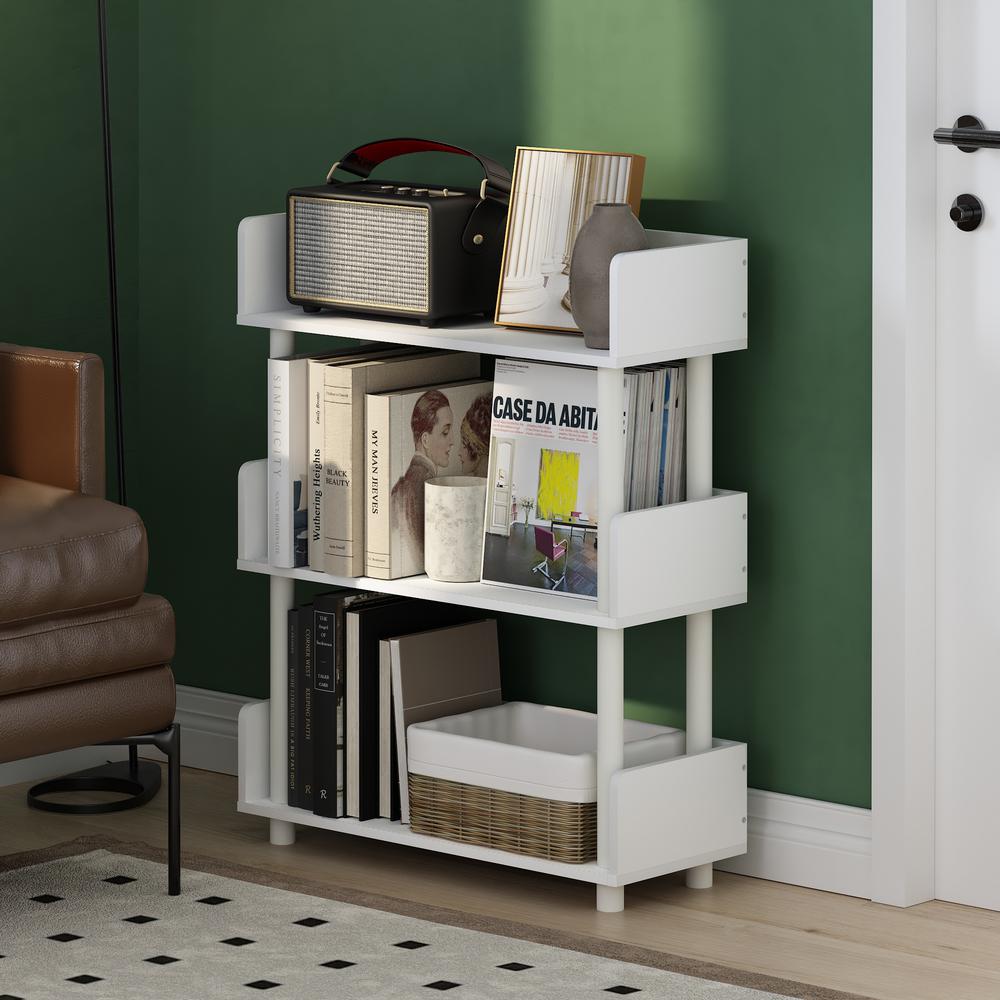 3-Tier Freestanding Multipurposes Display Rack, Bookshelf, White/White. Picture 5