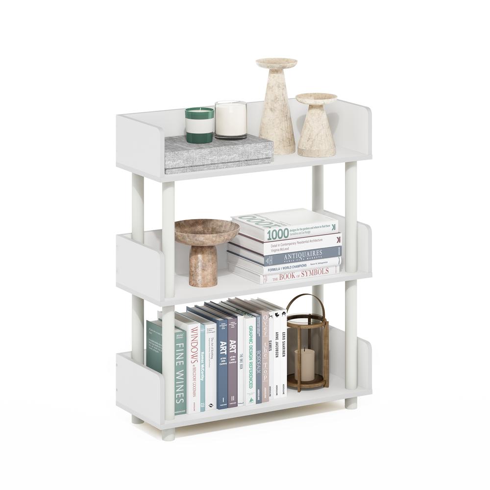 3-Tier Freestanding Multipurposes Display Rack, Bookshelf, White/White. Picture 3