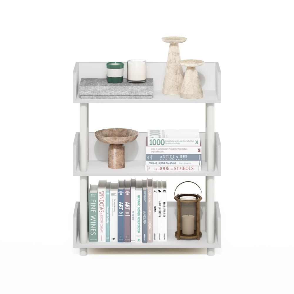 3-Tier Freestanding Multipurposes Display Rack, Bookshelf, White/White. Picture 4