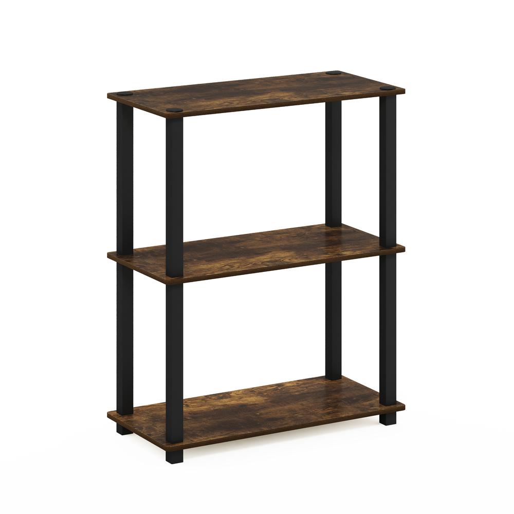 Furinno Turn-S-Tube 3-Tier Compact Multipurpose Shelf Display Rack with Square Tube, Amber Pine/Black. Picture 1
