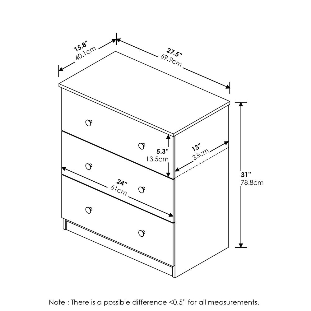 Furinno Tidur Simple Design 3-Drawer Dresser, Solid White. Picture 2