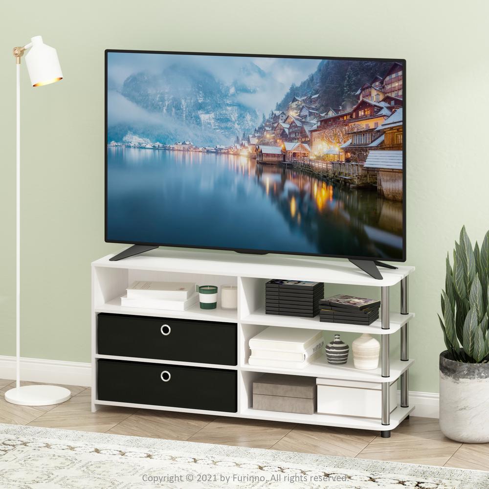 Furinno JAYA Simple Design TV Stand for up to 55-Inch with Bins, White Oak, Stainless Steel Tubes. Picture 6