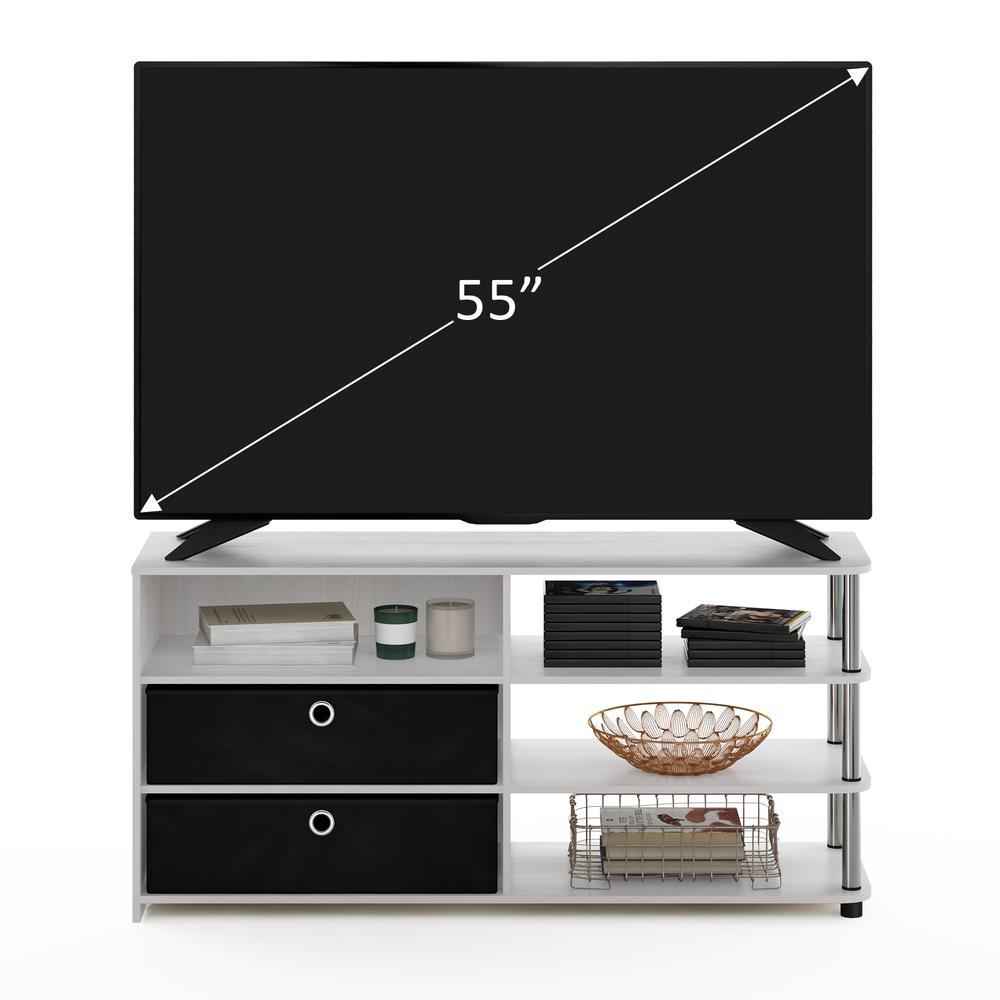 Furinno JAYA Simple Design TV Stand for up to 55-Inch with Bins, White Oak, Stainless Steel Tubes. Picture 5