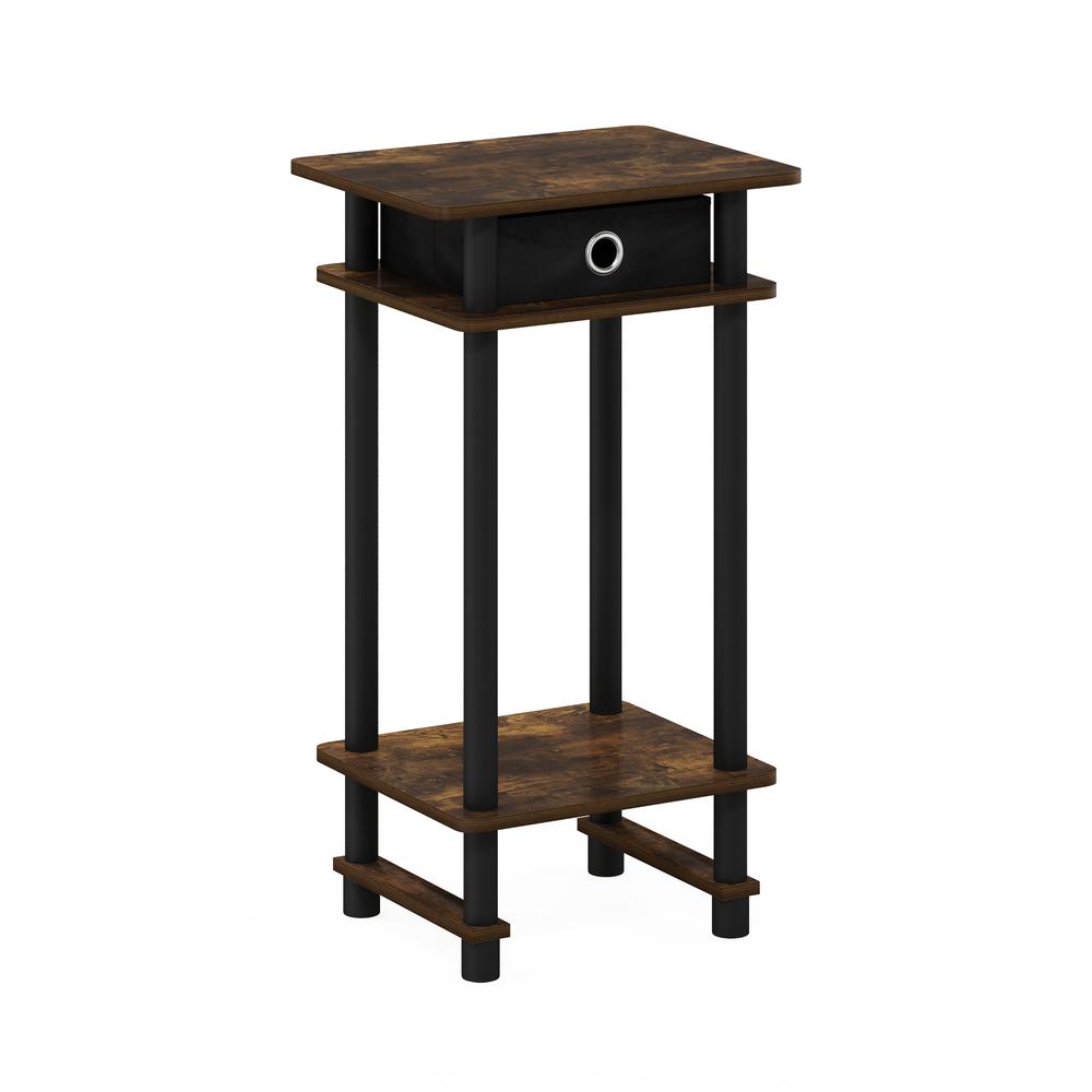 Furinno 17017 Turn-N-Tube Tall End Table with Bin, Amber Pine/Black/Black. Picture 1