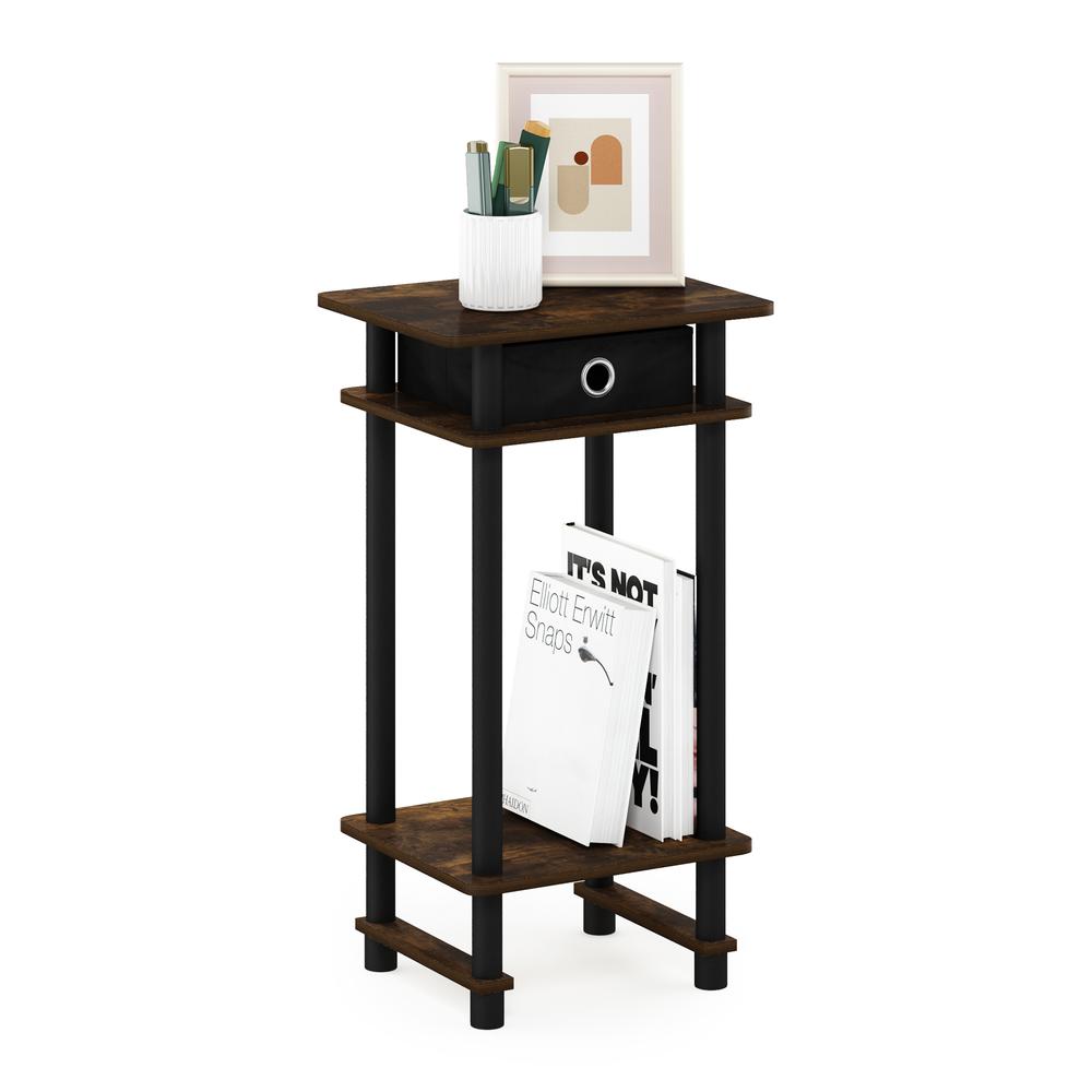 Furinno 17017 Turn-N-Tube Tall End Table with Bin, Amber Pine/Black/Black. Picture 4
