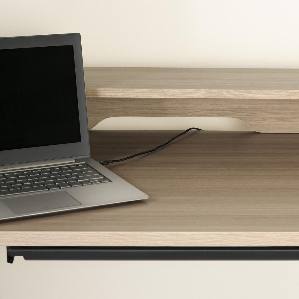 Kozack Adjustable Height Standing Desk with Built In Power Bar, Soft Elm and Matte Black. Picture 5
