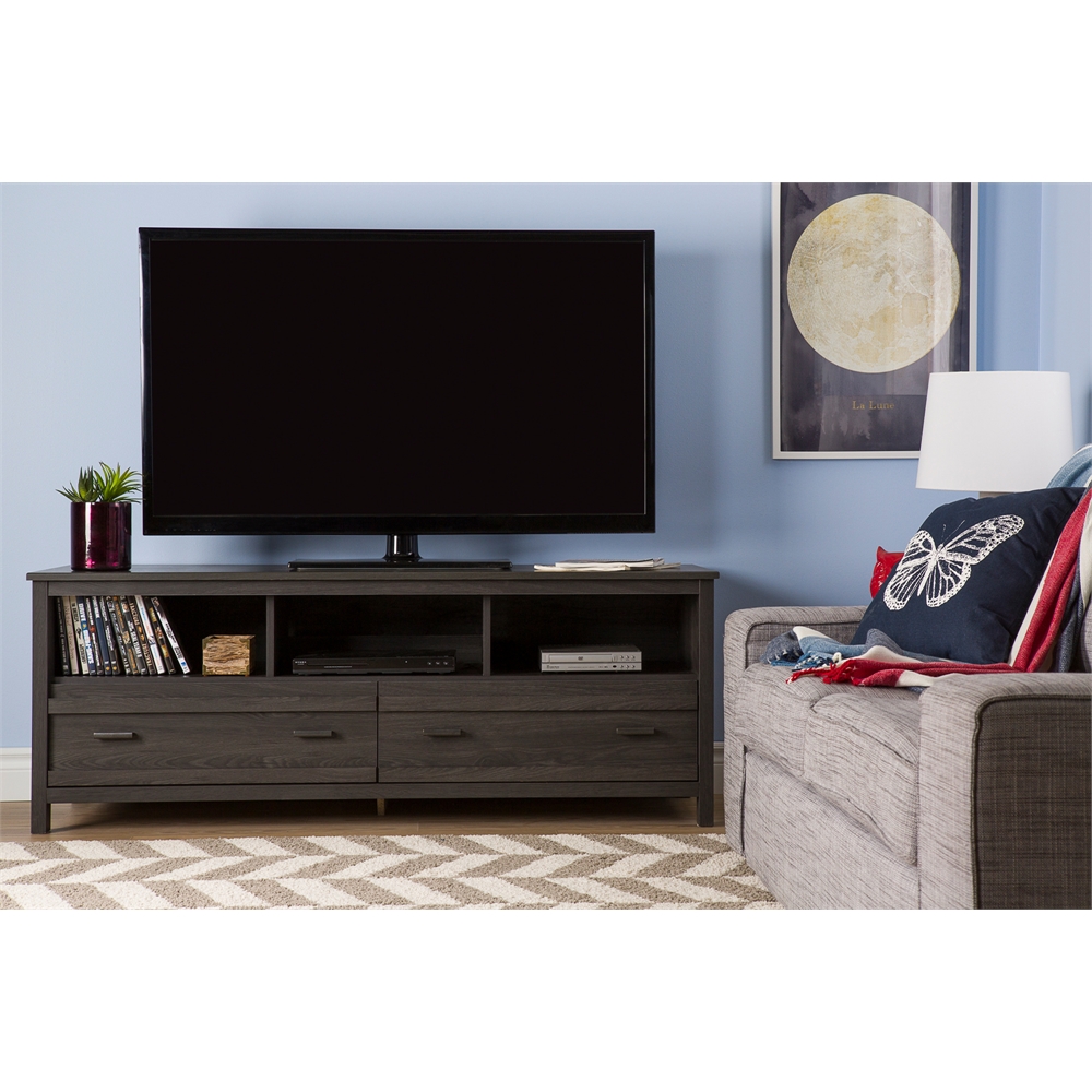 South Shore Exhibit TV Stand for TVs up to 60'', Gray Oak. Picture 3