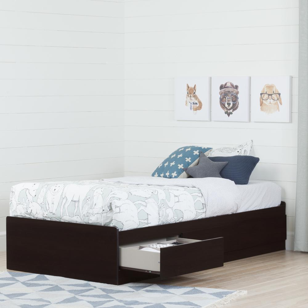 South Shore Vito Twin Mates Bed (39") with 3 Drawers, Chocolate. Picture 1