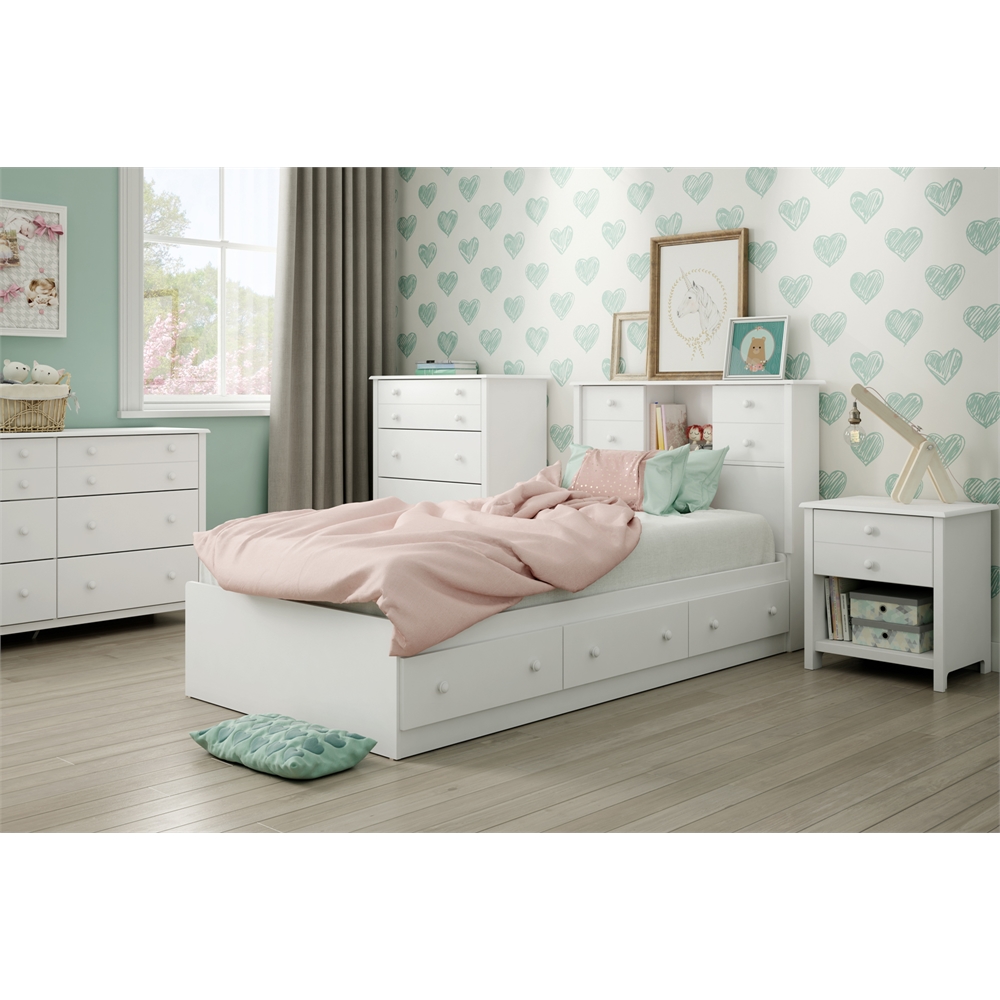 South Shore Little Smileys Twin Mates Bed (39'') with 3 Drawers, Pure White. Picture 4
