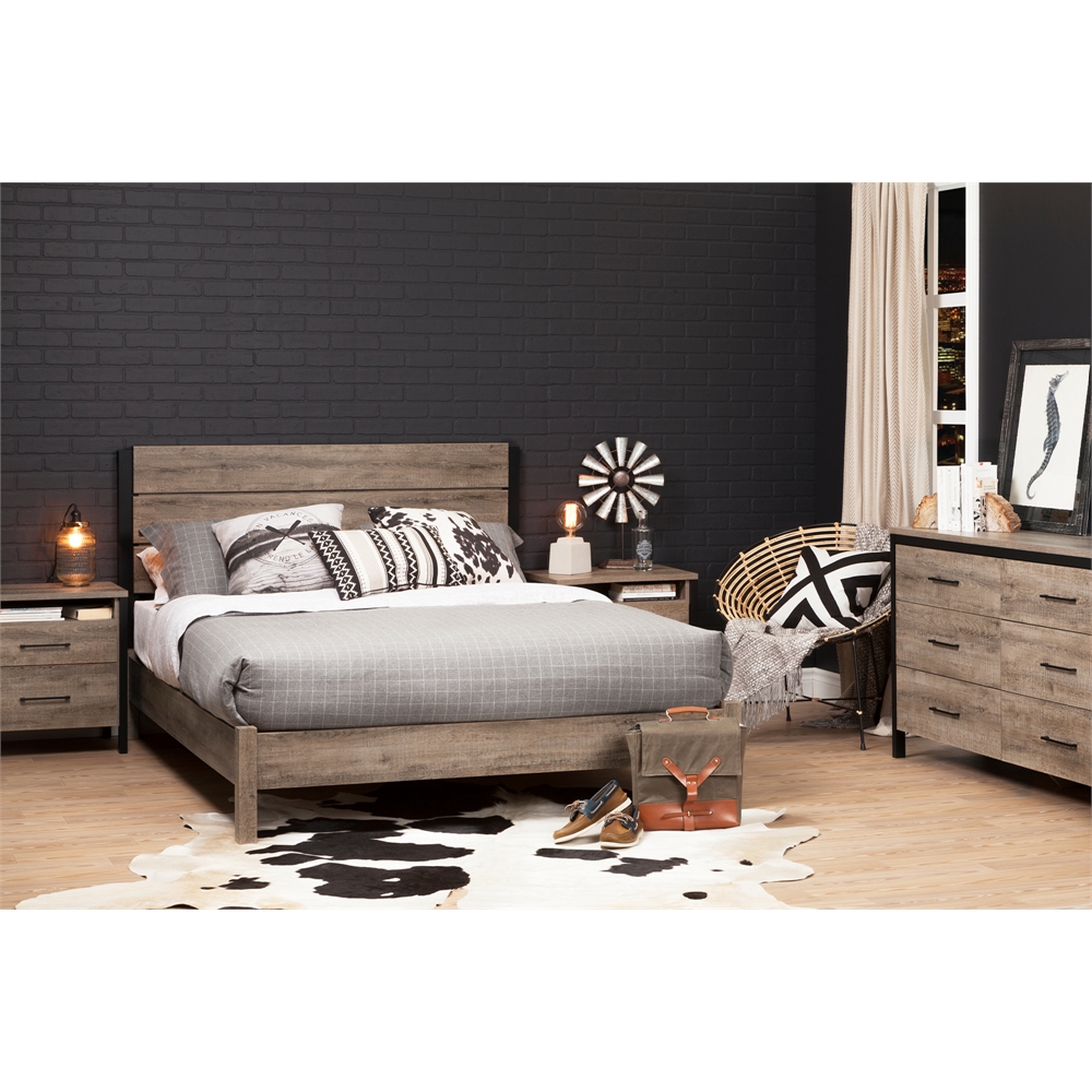 South Shore Munich Queen Platform Bed (60'') on Legs, Weathered Oak and Matte Black. Picture 5