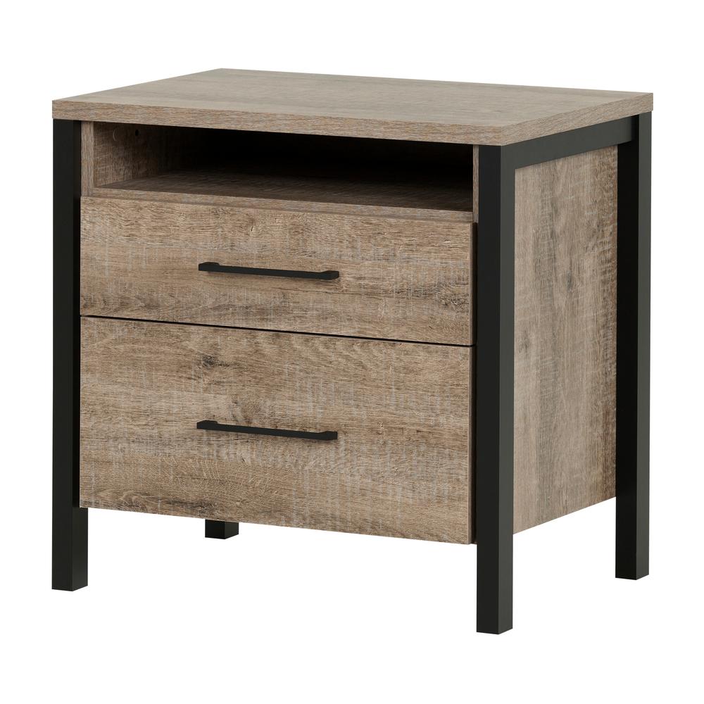South Shore Munich 2-Drawer Nightstand, Weathered Oak and Matte Black. Picture 2