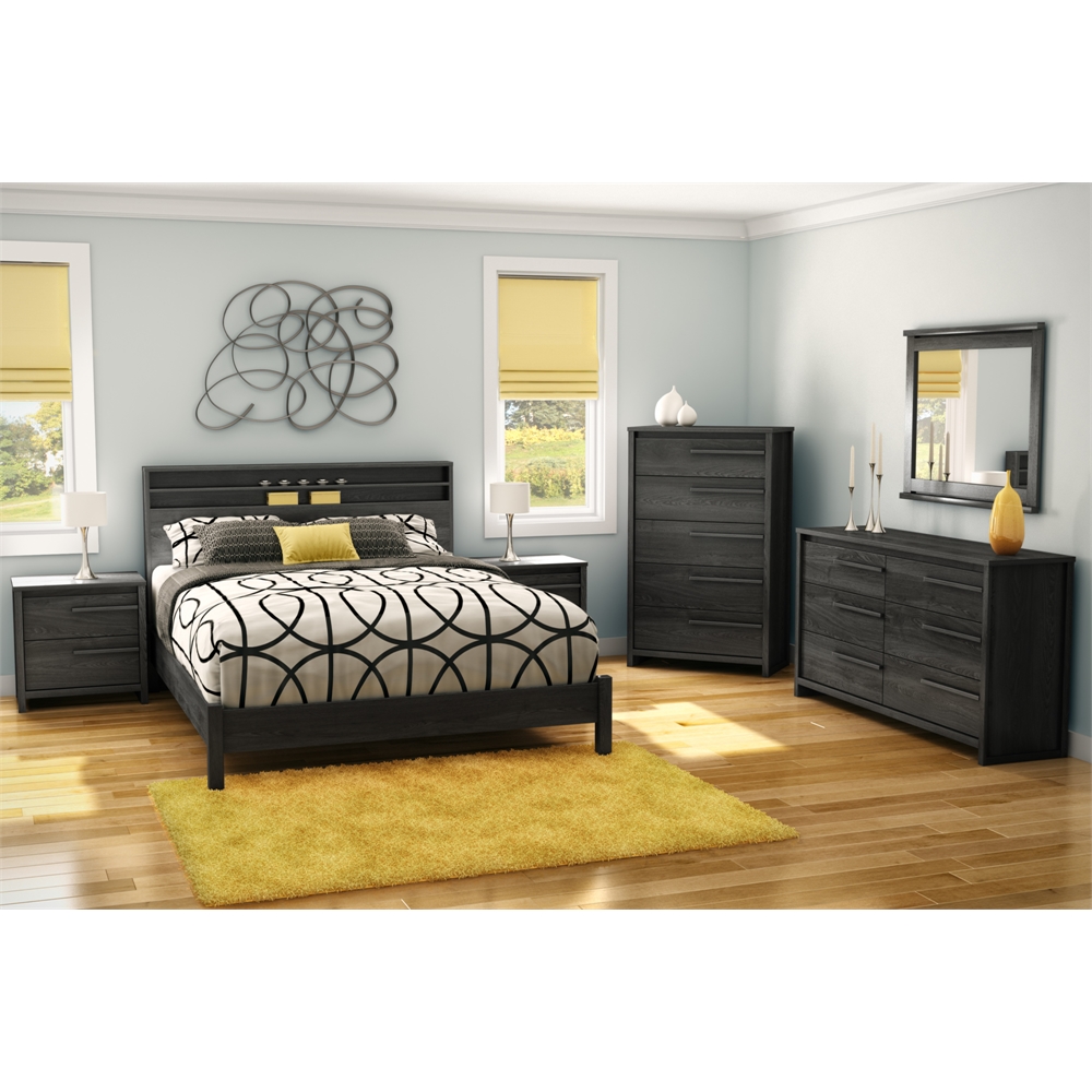 South Shore Tao Queen Platform Bed (60") on Legs, Gray Oak. Picture 4