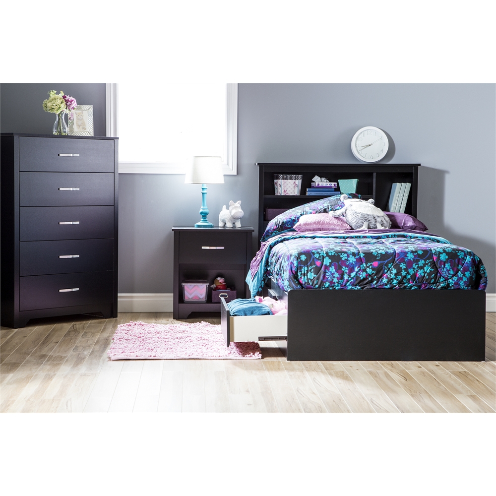 South Shore Twin Mates Bed (39") with 3 Drawers, Pure Black. Picture 3