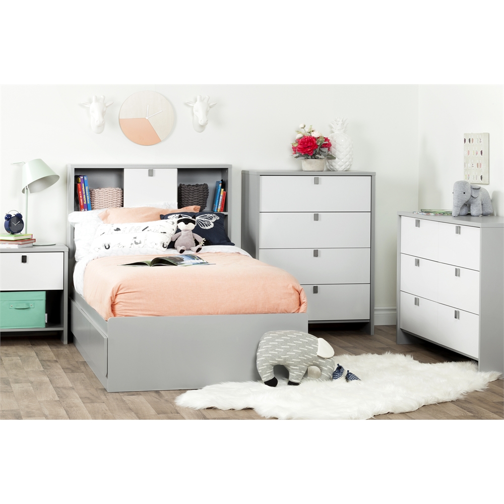 South Shore Cookie Twin Mates Bed (39") with 3 Drawers, Soft Gray. Picture 3