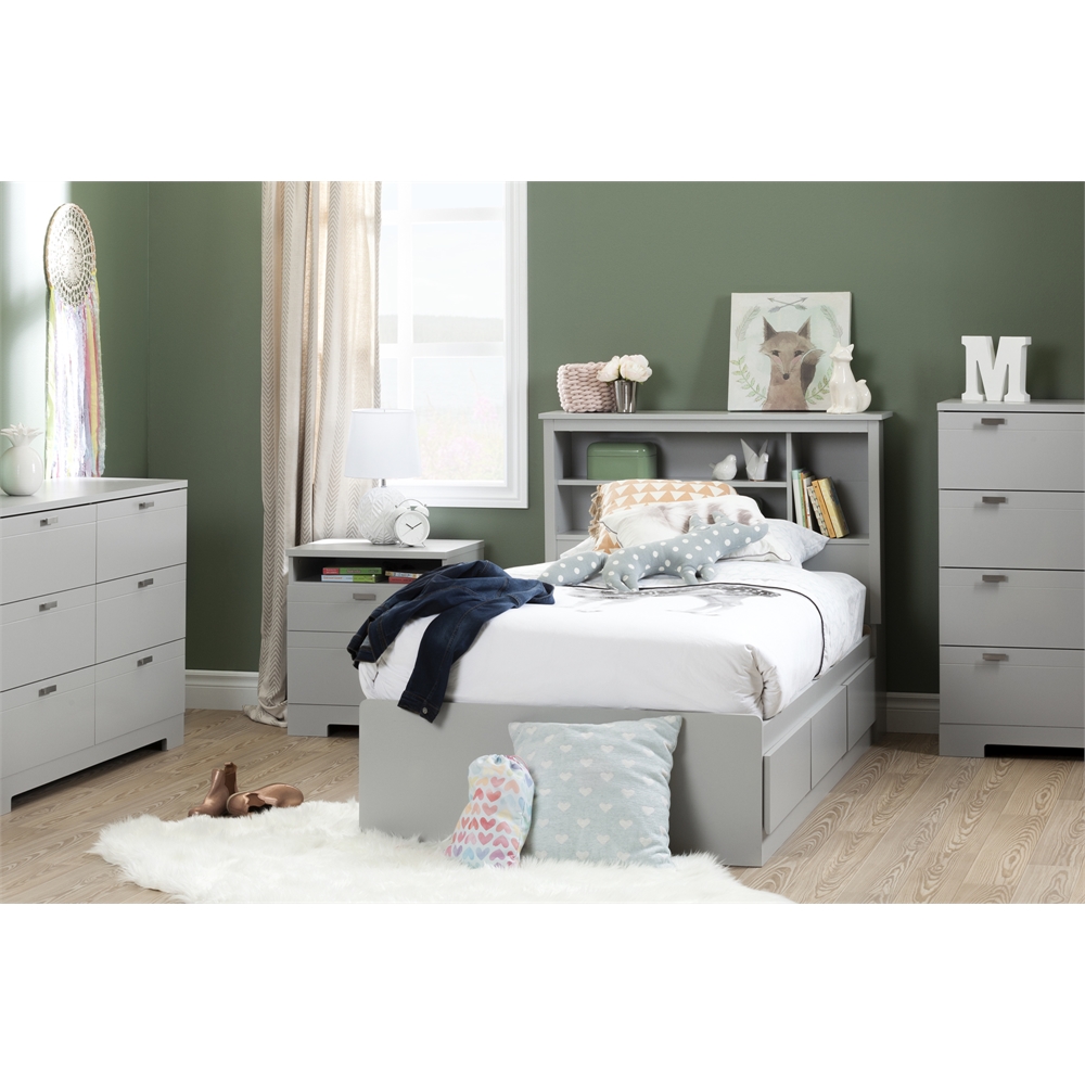 Reevo Mates Bed with 3 Drawers, Soft Gray. Picture 3