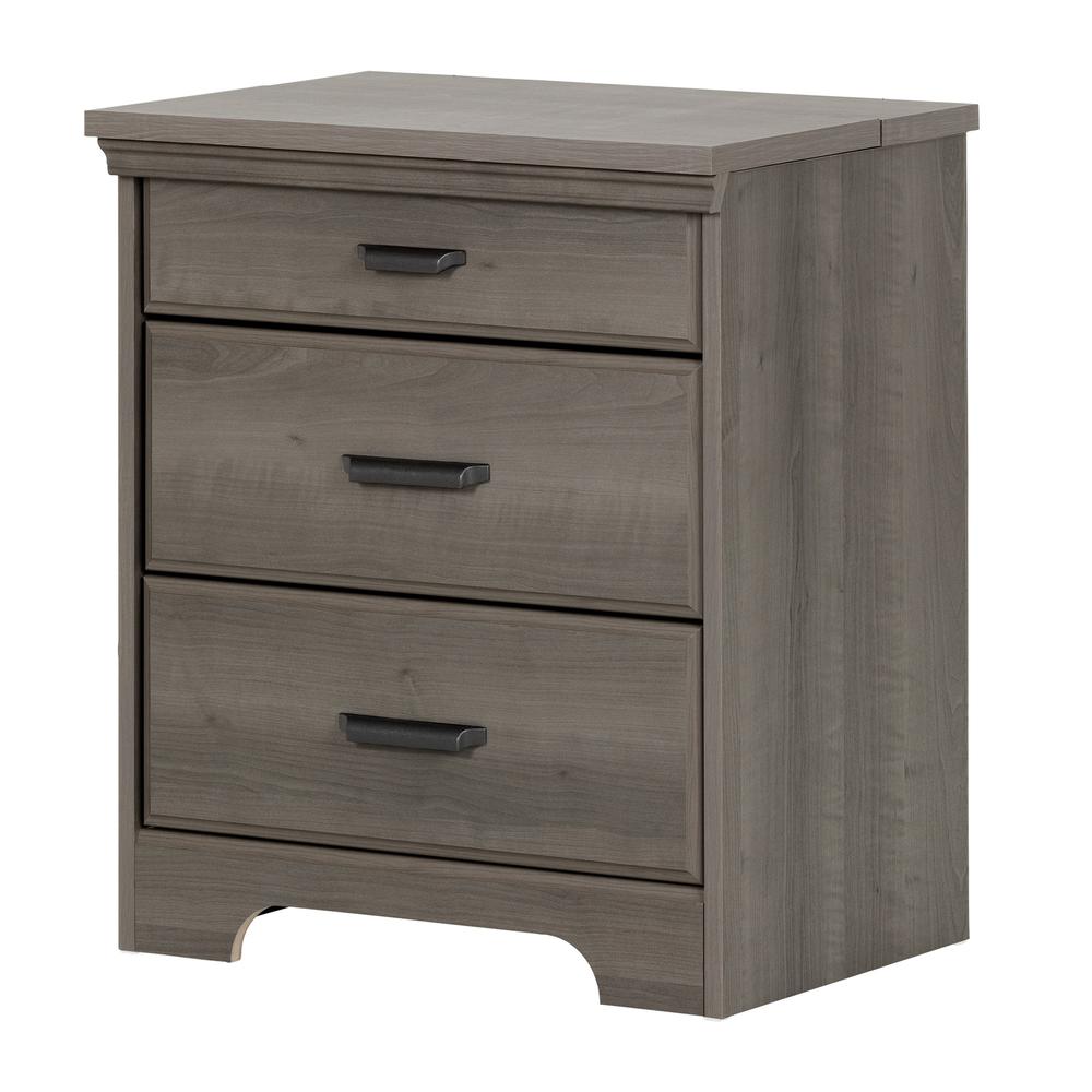 Versa Nightstand with Charging Station and Drawers, Gray Maple. Picture 2