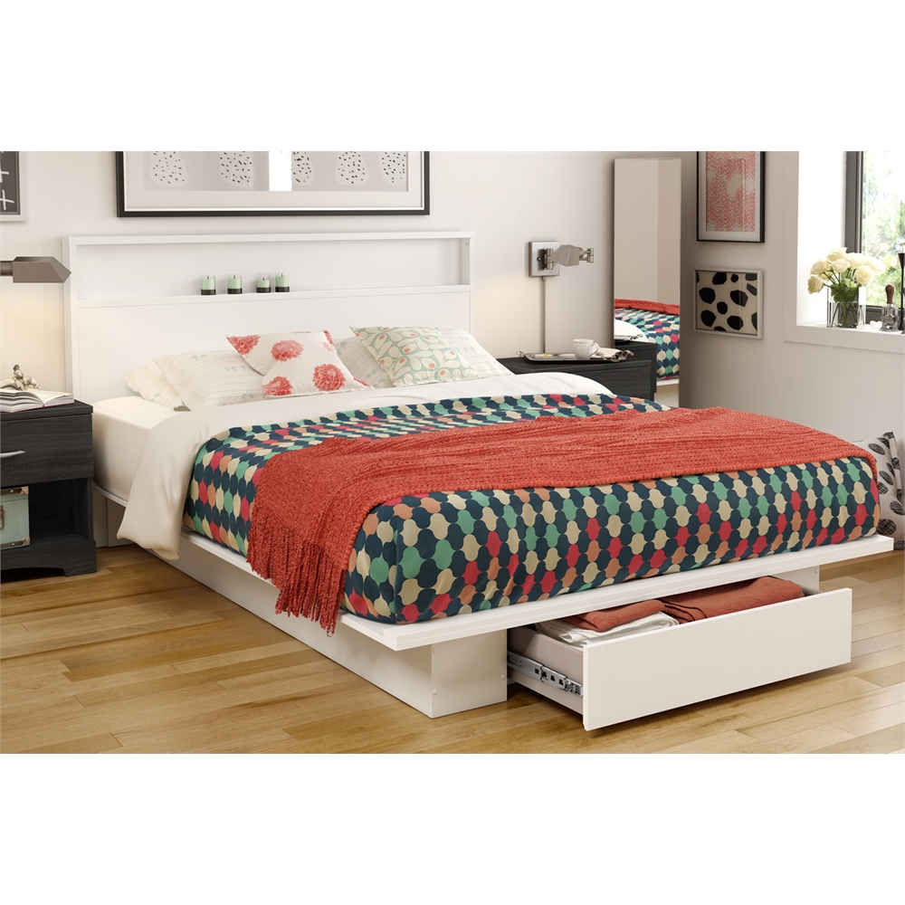 South Shore Holland Full/Queen Platform Bed (54/60'') with Drawer, Pure White. Picture 5