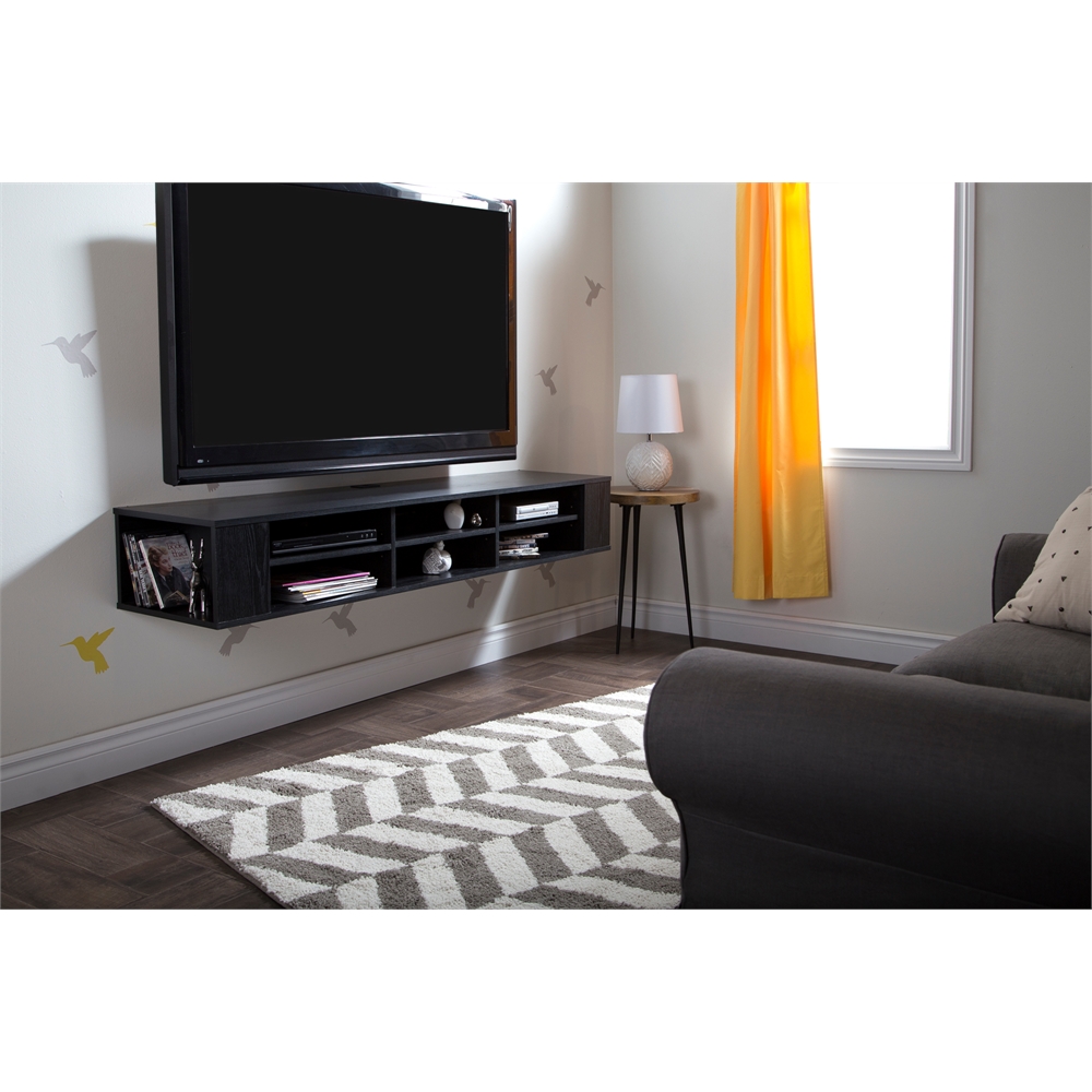 South Shore City Life 66" Wide Wall Mounted Media Console, Black Oak. Picture 2