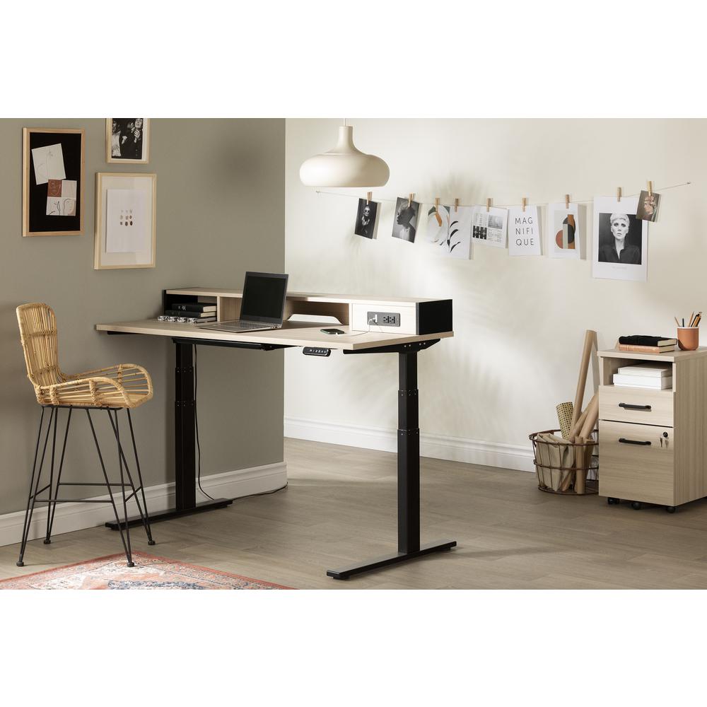 Zelia Adjustable Height Standing Desk with Built In Power Bar, Soft Elm and Matte Black. Picture 2