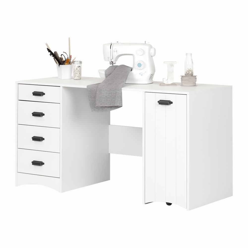 South Shore Crea Pure White Counter-Height Craft Table with