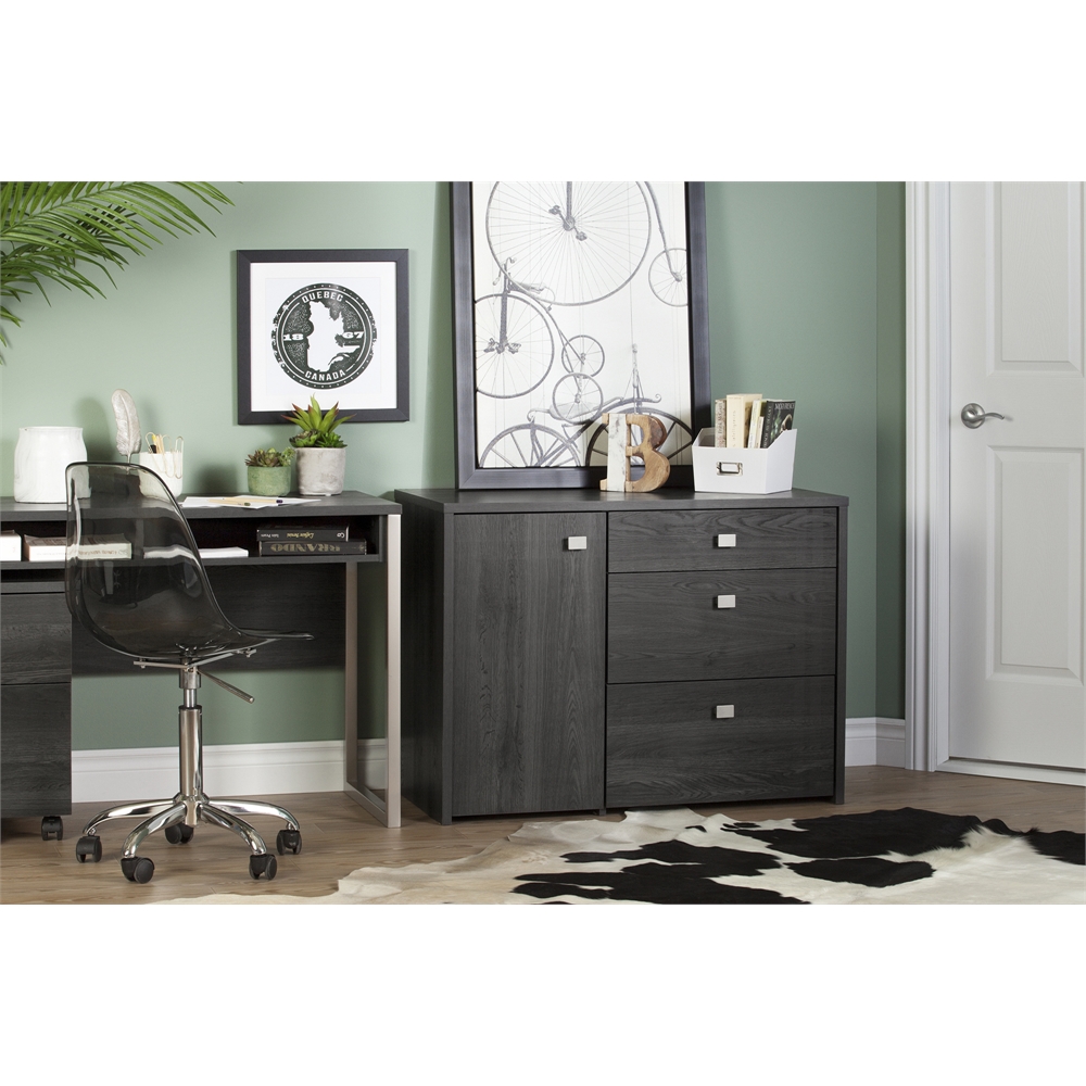 Interface Storage Unit with File Drawer, Gray Oak. Picture 5