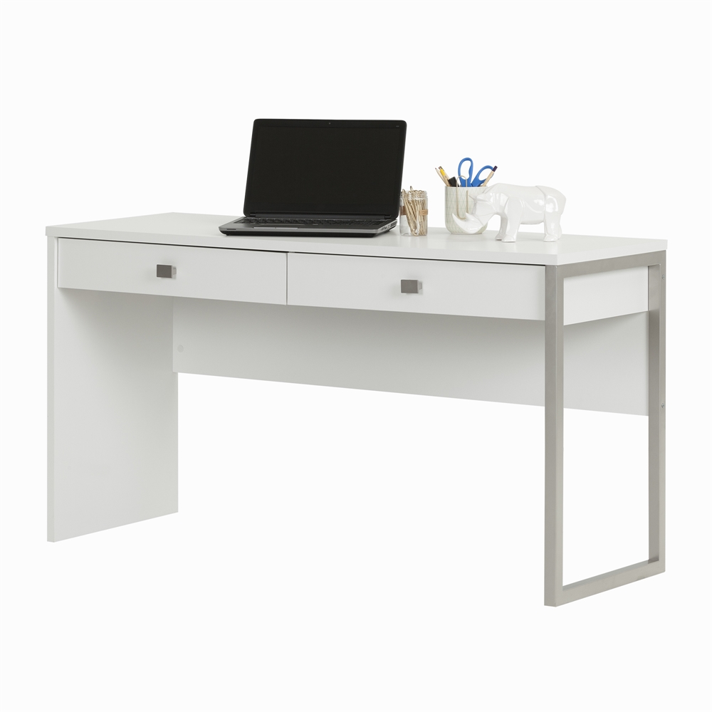 Interface Desk with 2 Drawers, Pure White. Picture 6