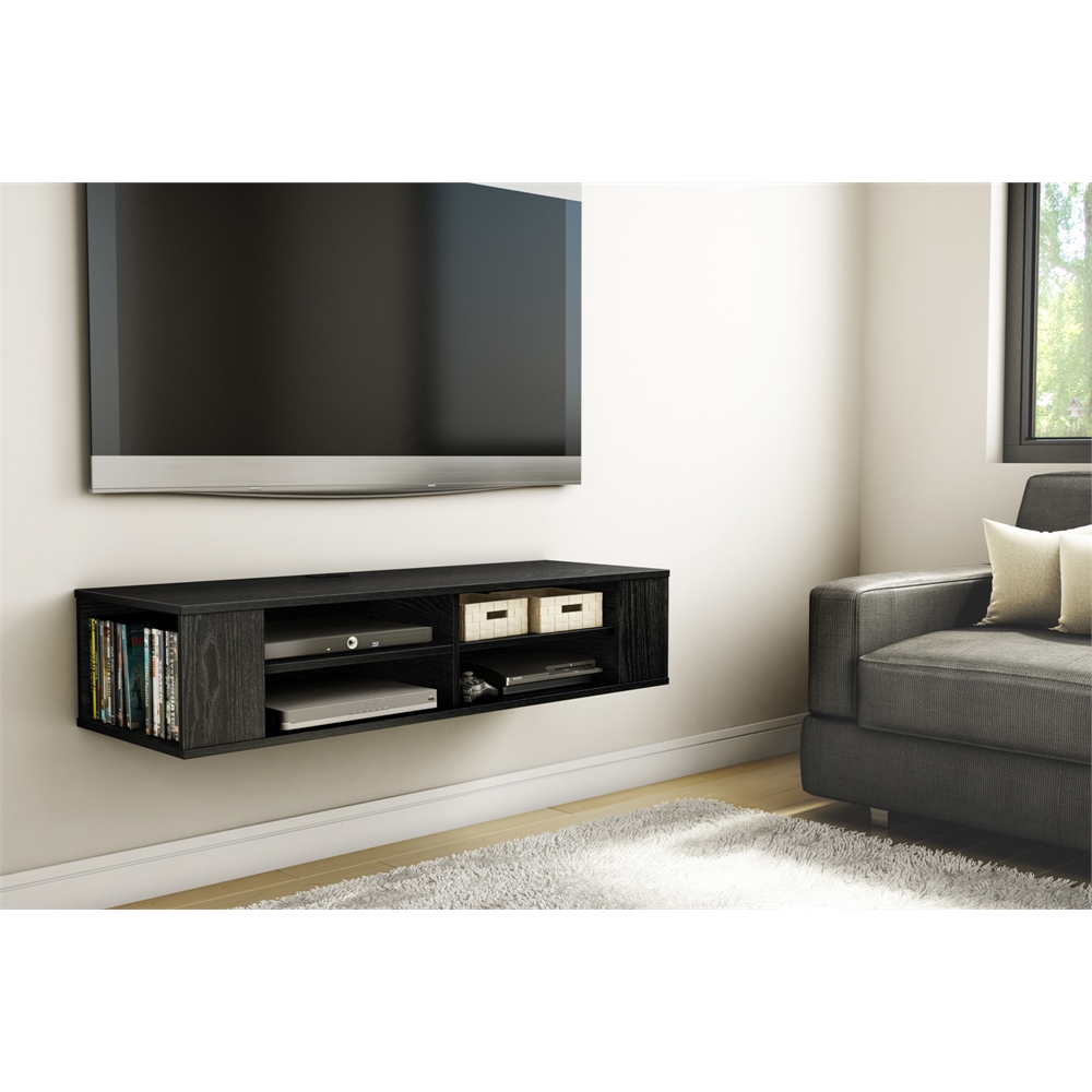 South Shore City Life Wall Mounted Media Console, Black Oak. Picture 5