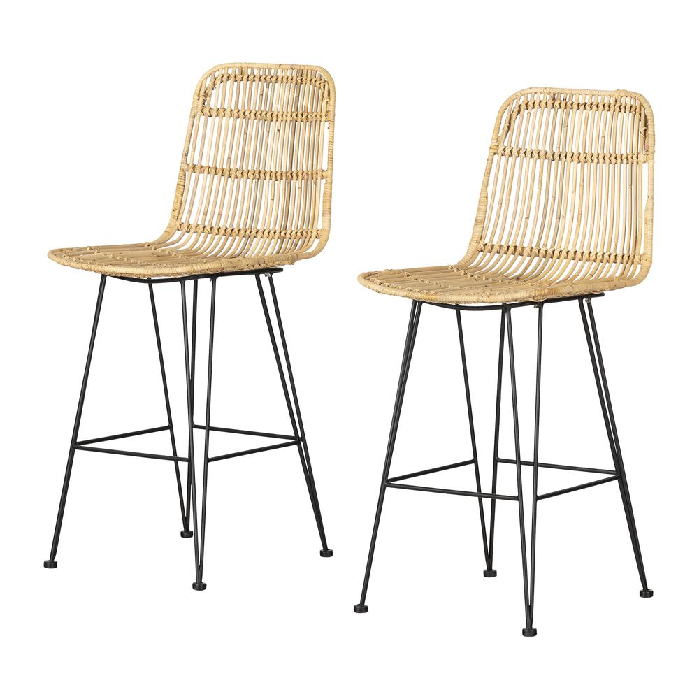 Balka Rattan Counter Stool, Set of 2, Rattan and Black. Picture 1