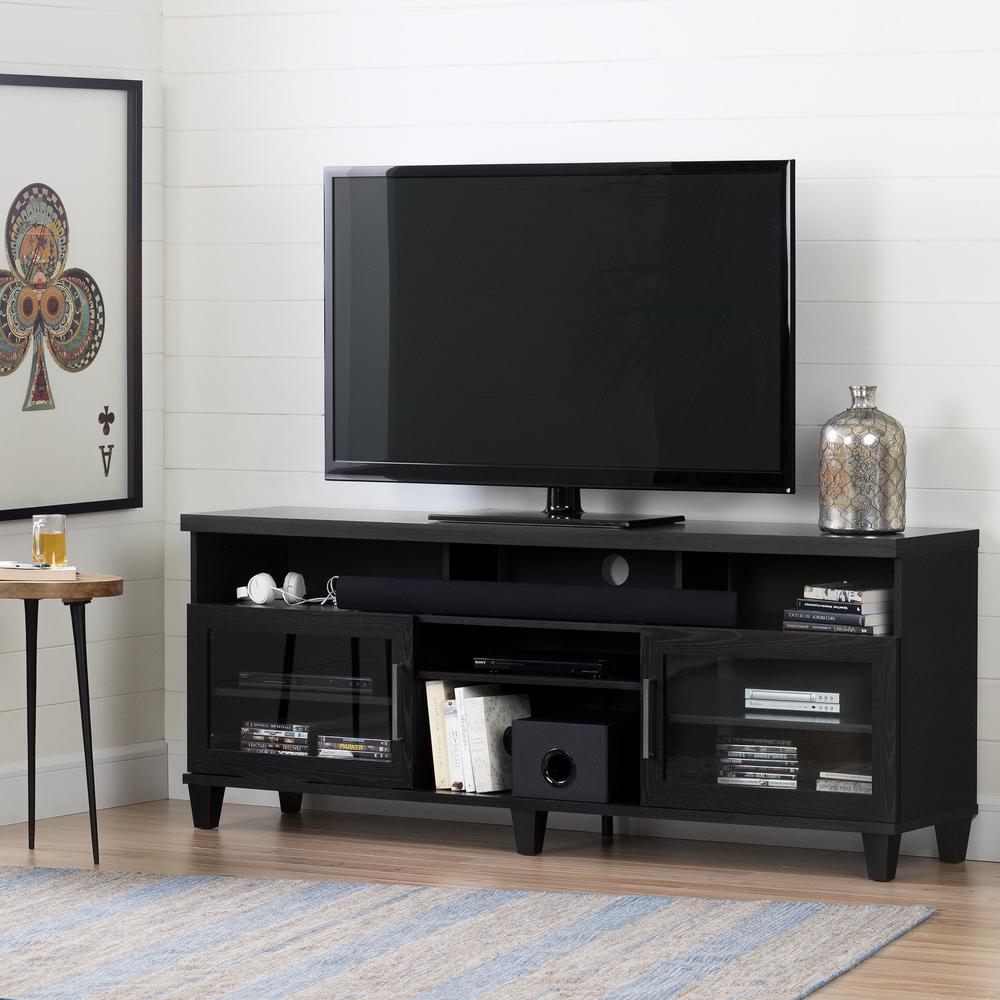 Adrian TV Stand for TVs up to 75'', Black Oak. Picture 1