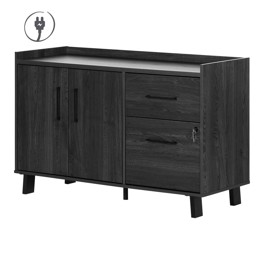 Kozack 2-Drawer Credenza with Doors, Gray Oak. Picture 1