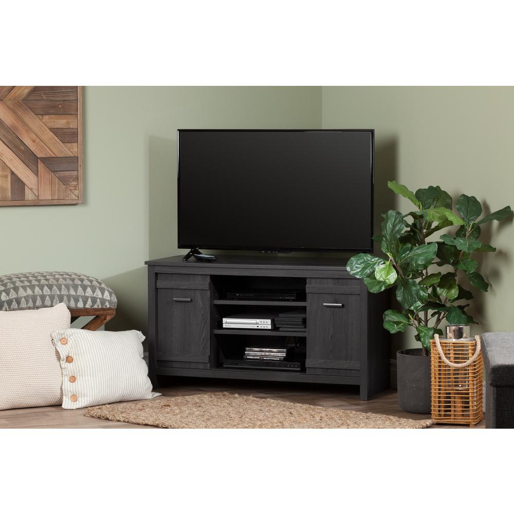 Exhibit Corner TV Stand, for TVs up to 42'', Gray Oak. Picture 3