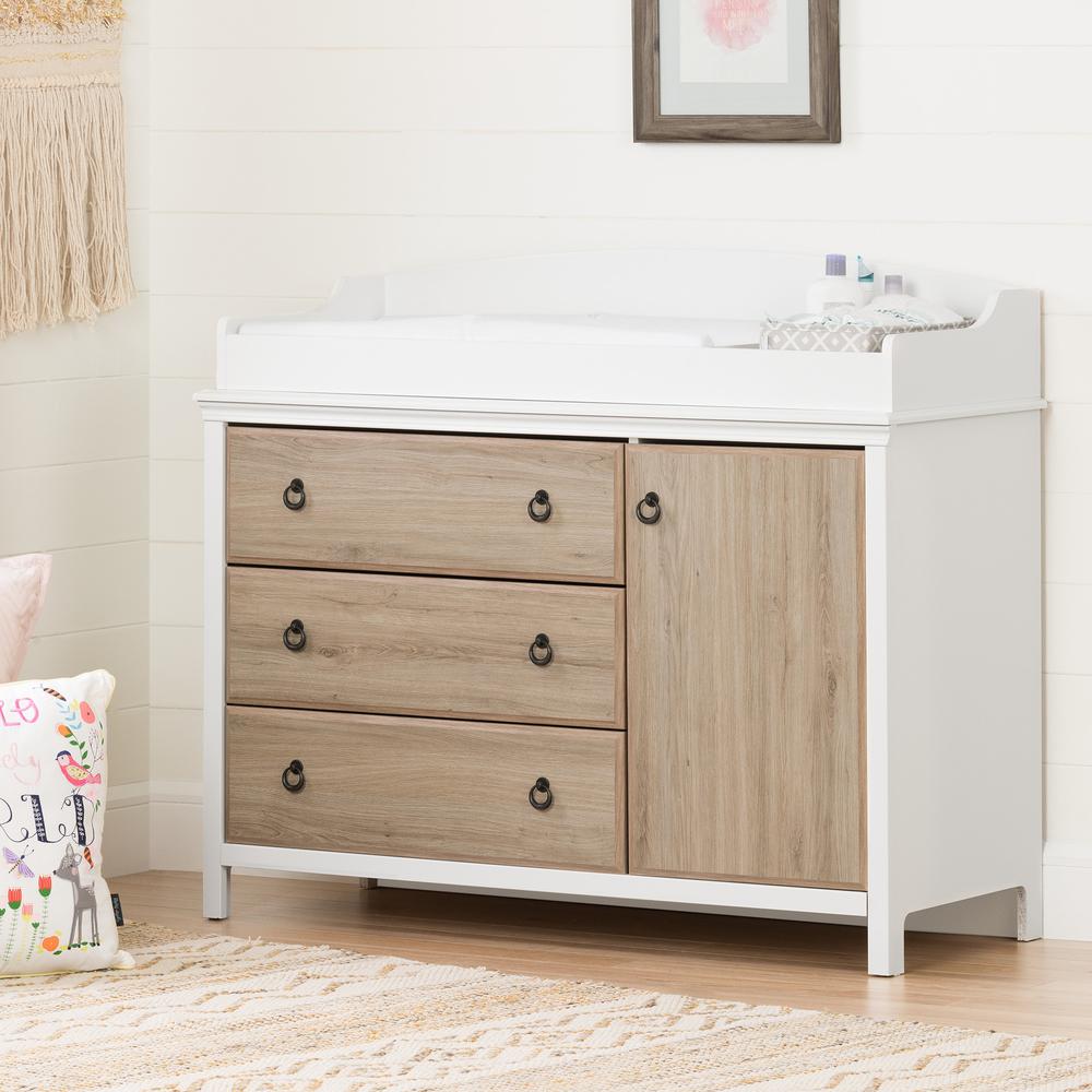 Catimini Changing Table with Removable Changing Station, Pure White and Rustic Oak. Picture 2