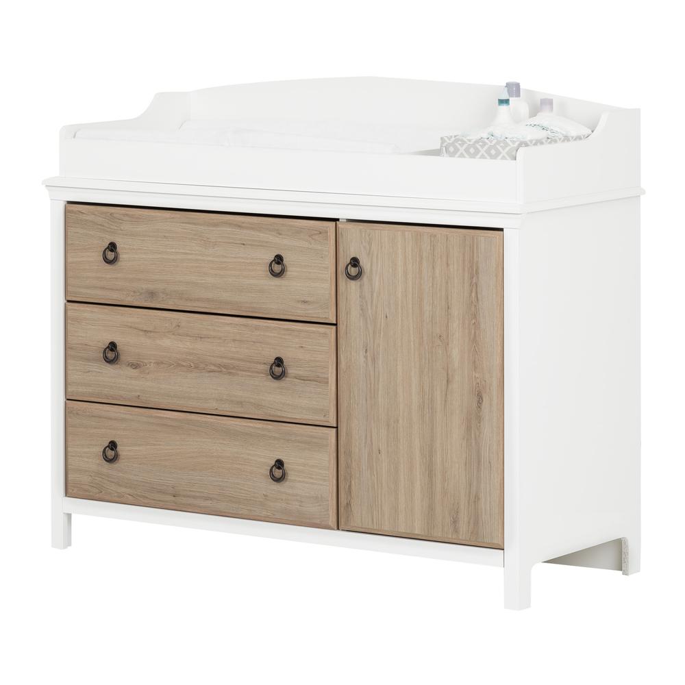 Catimini Changing Table with Removable Changing Station, Pure White and Rustic Oak. Picture 1