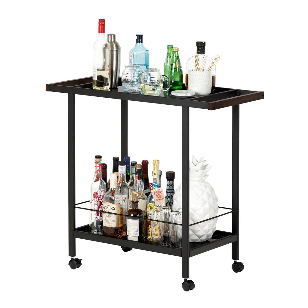 City Life Black Metal Bar Cart on Wheels. Picture 1