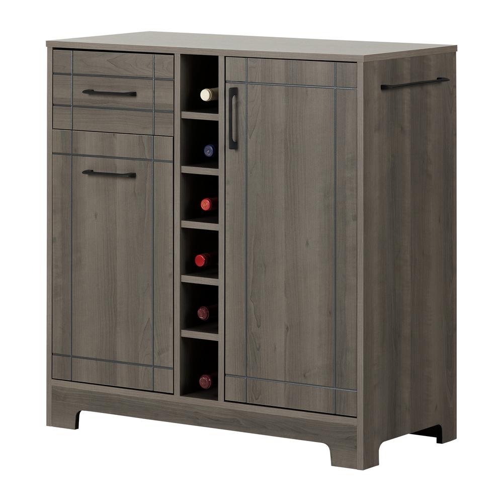 Vietti Bar Cabinet with Bottle and Glass Storage, Gray Maple. Picture 1