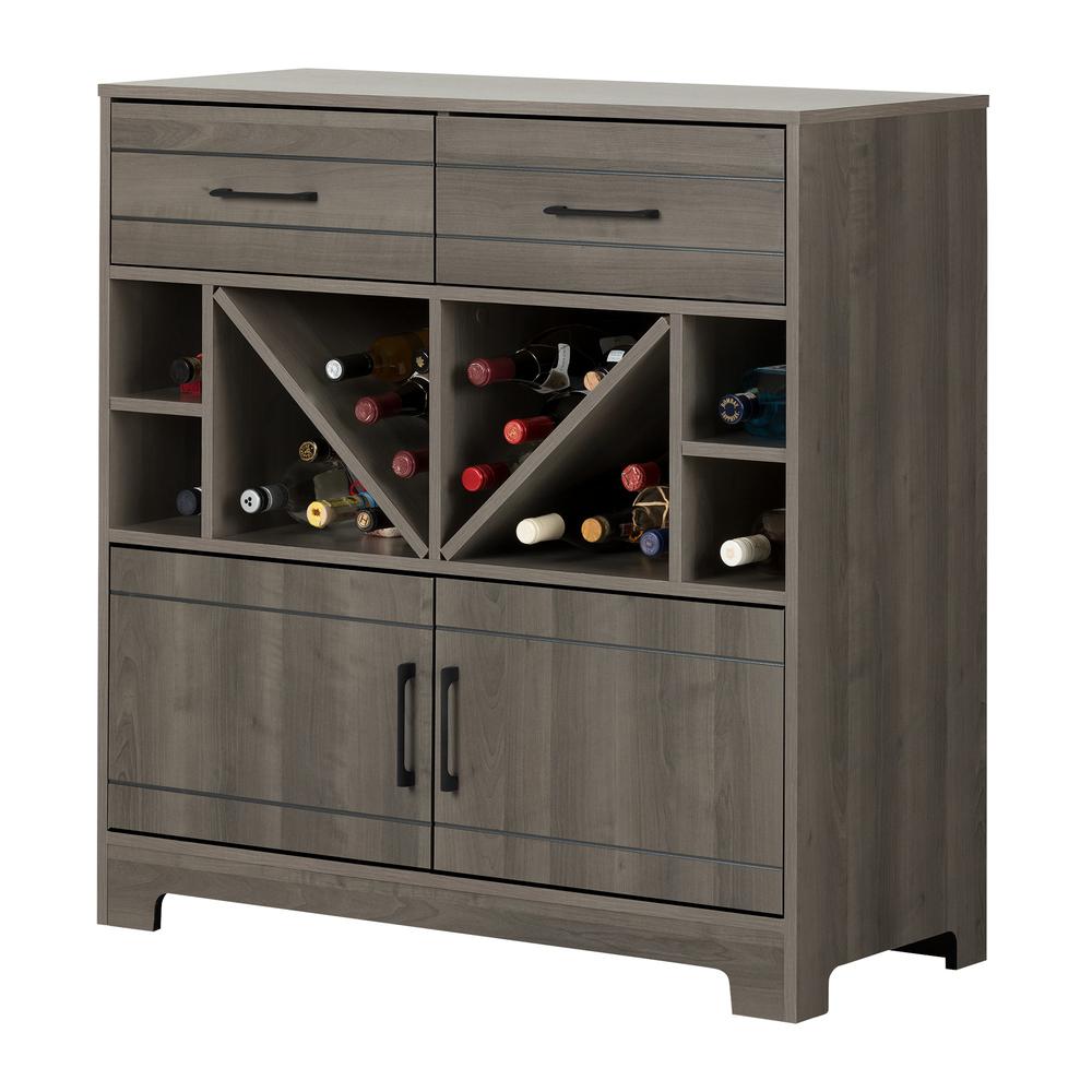 Vietti Bar Cabinet with Bottle Storage and Drawers, Gray Maple. The main picture.
