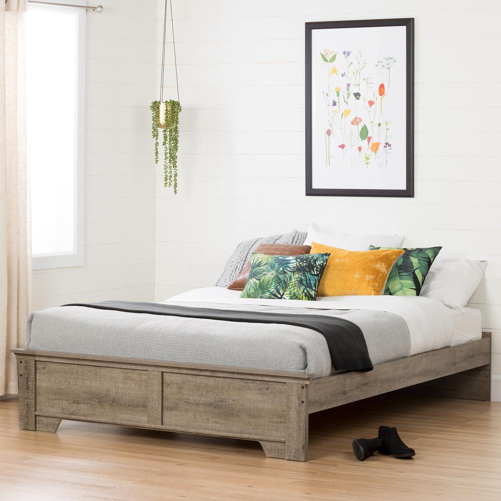 South Shore Versa Queen Platform Bed (60''), Weathered Oak. Picture 1