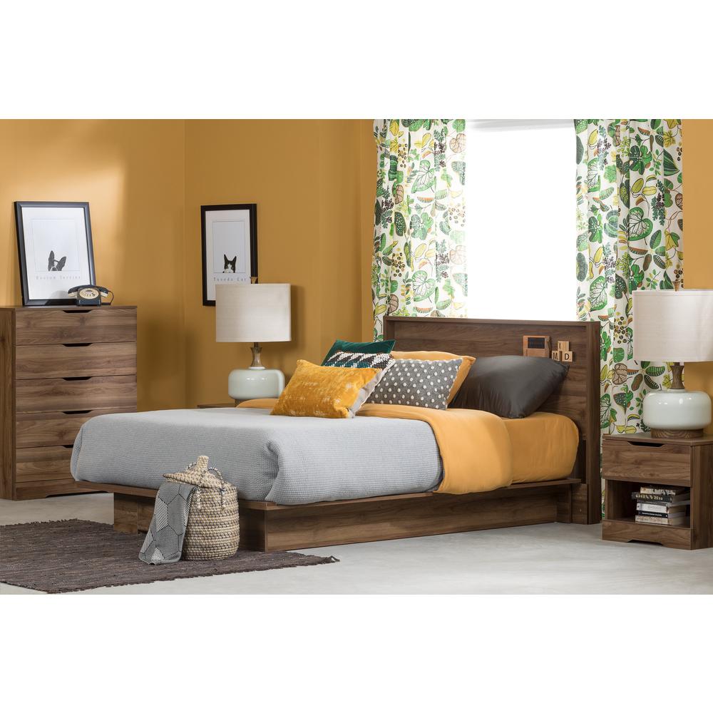 Holland Full/Queen Platform Bed (54/60'') with drawer, Natural Walnut. Picture 3