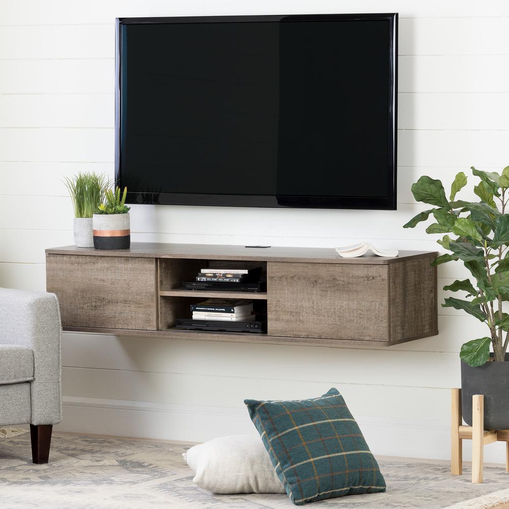 South Shore Agora 56" Wide Wall Mounted Media Console, Weathered Oak. Picture 1