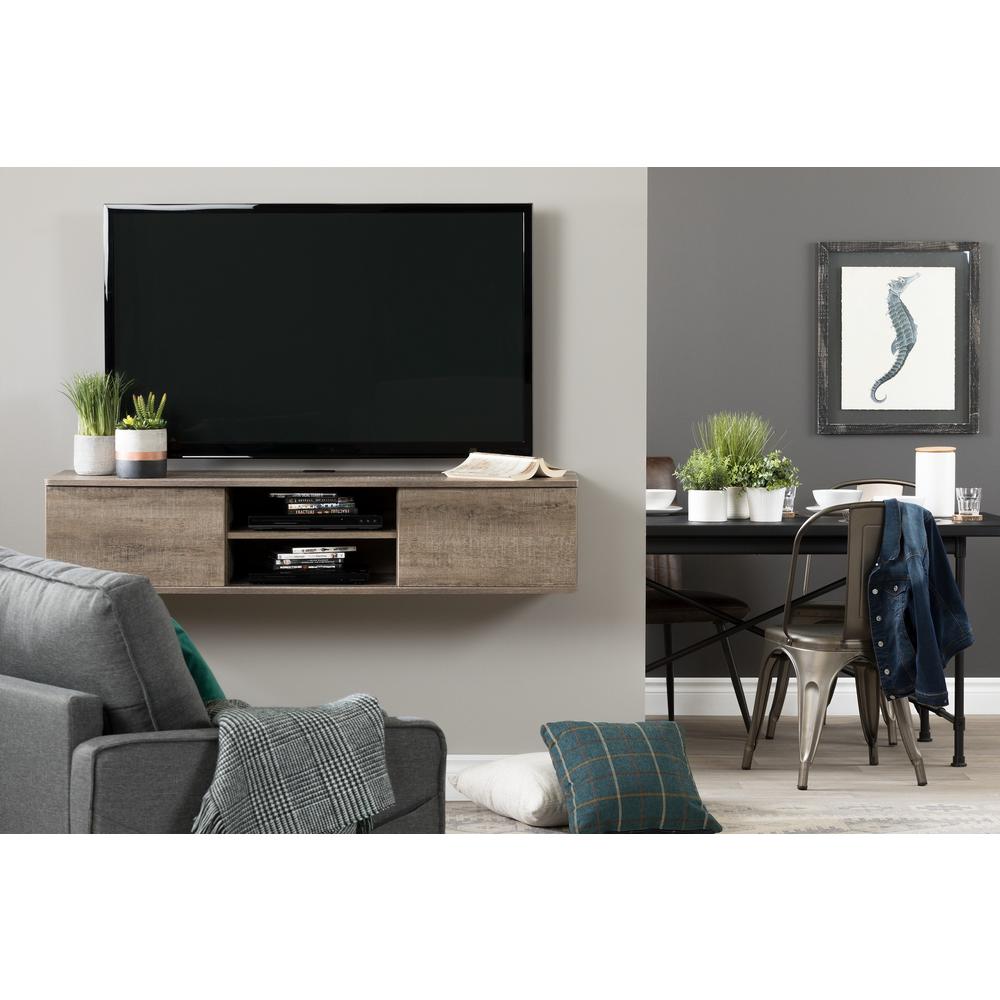 South Shore Agora 56" Wide Wall Mounted Media Console, Weathered Oak. Picture 3