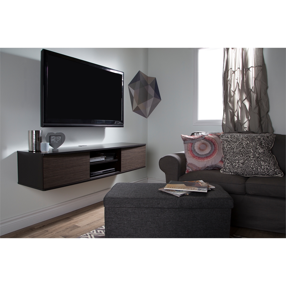 South Shore Agora 56" Wide Wall Mounted Media Console, Chocolate and Zebrano. Picture 3
