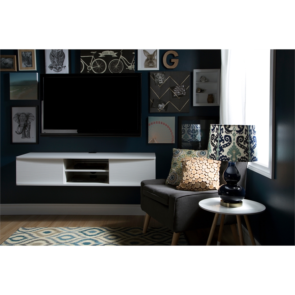 South Shore Agora 56" Wide Wall Mounted Media Console, Pure White. Picture 3