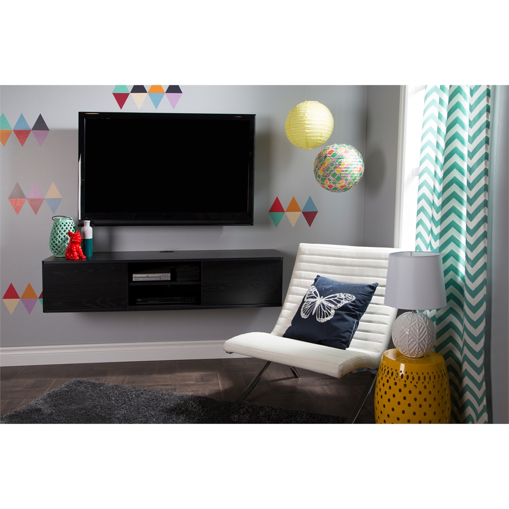 South Shore Agora 56" Wide Wall Mounted Media Console, Black Oak. Picture 3