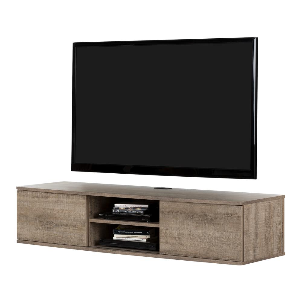 South Shore Agora 56" Wide Wall Mounted Media Console, Weathered Oak. Picture 2