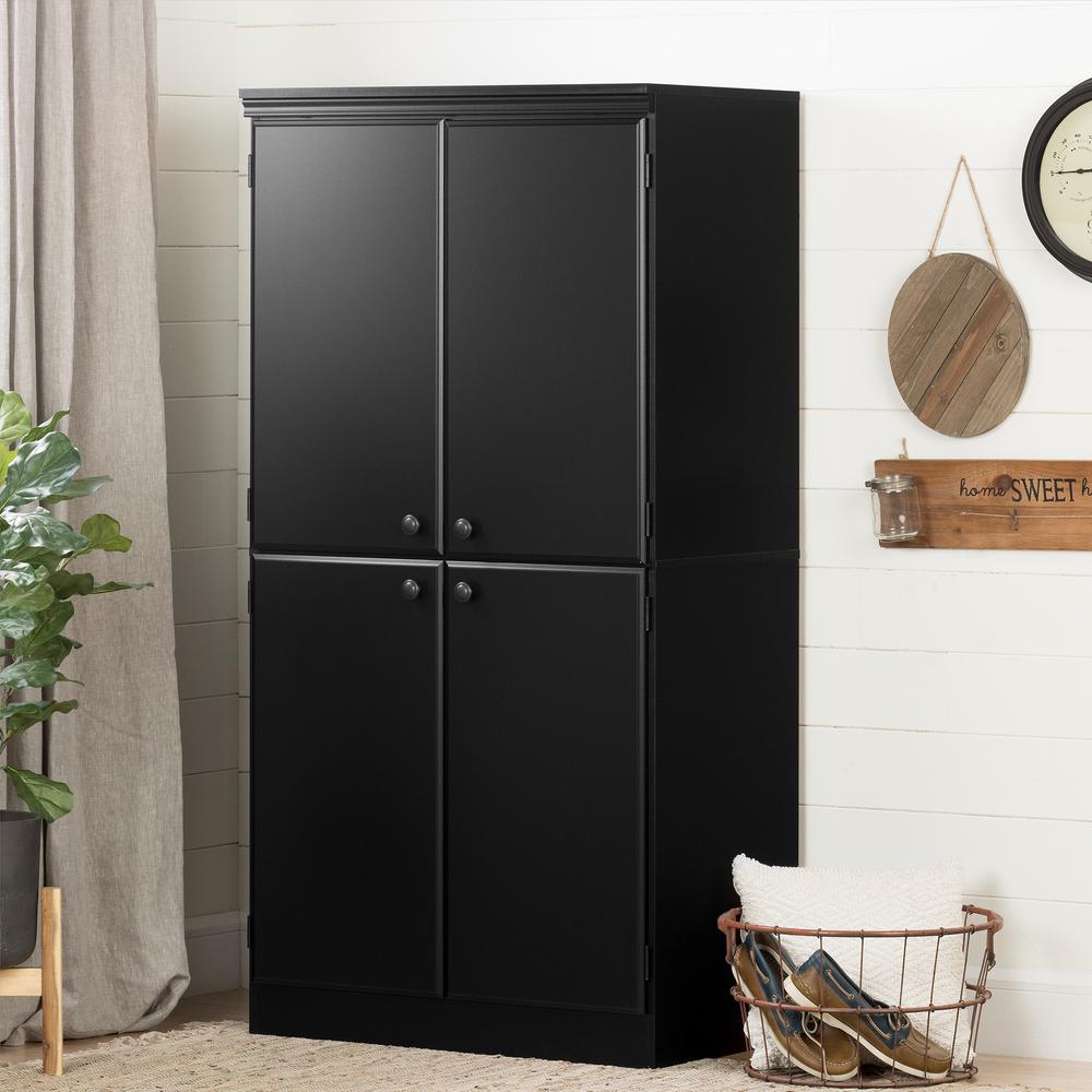 South Shore Morgan 4-Door Storage Cabinet, Pure Black. Picture 1