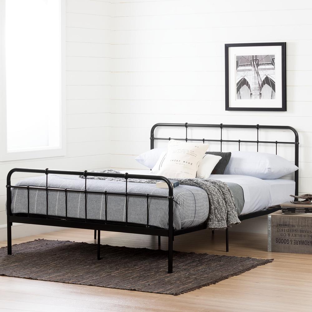 South Shore Holland Metal Queen Platform Bed with Headboard (60''), Black. Picture 1