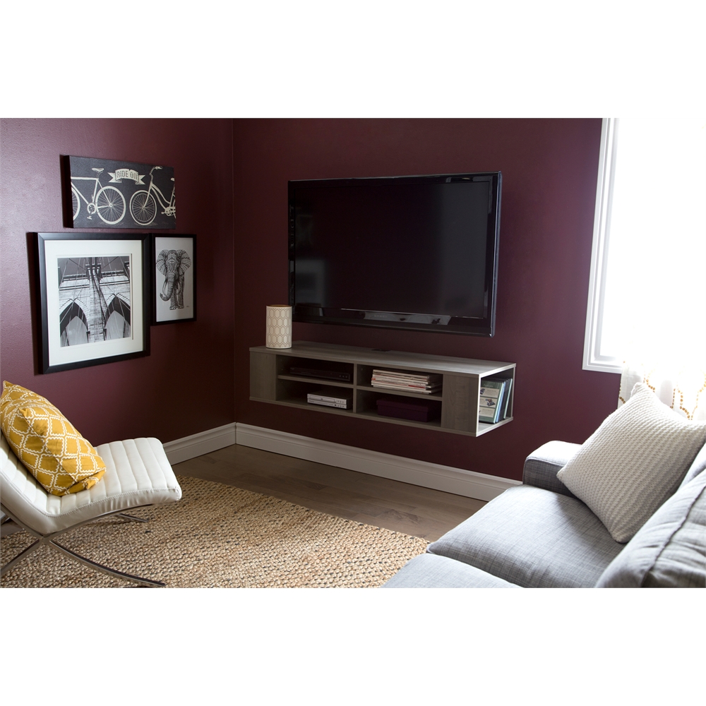 South Shore City Life Wall Mounted Media Console, Gray Maple. Picture 5
